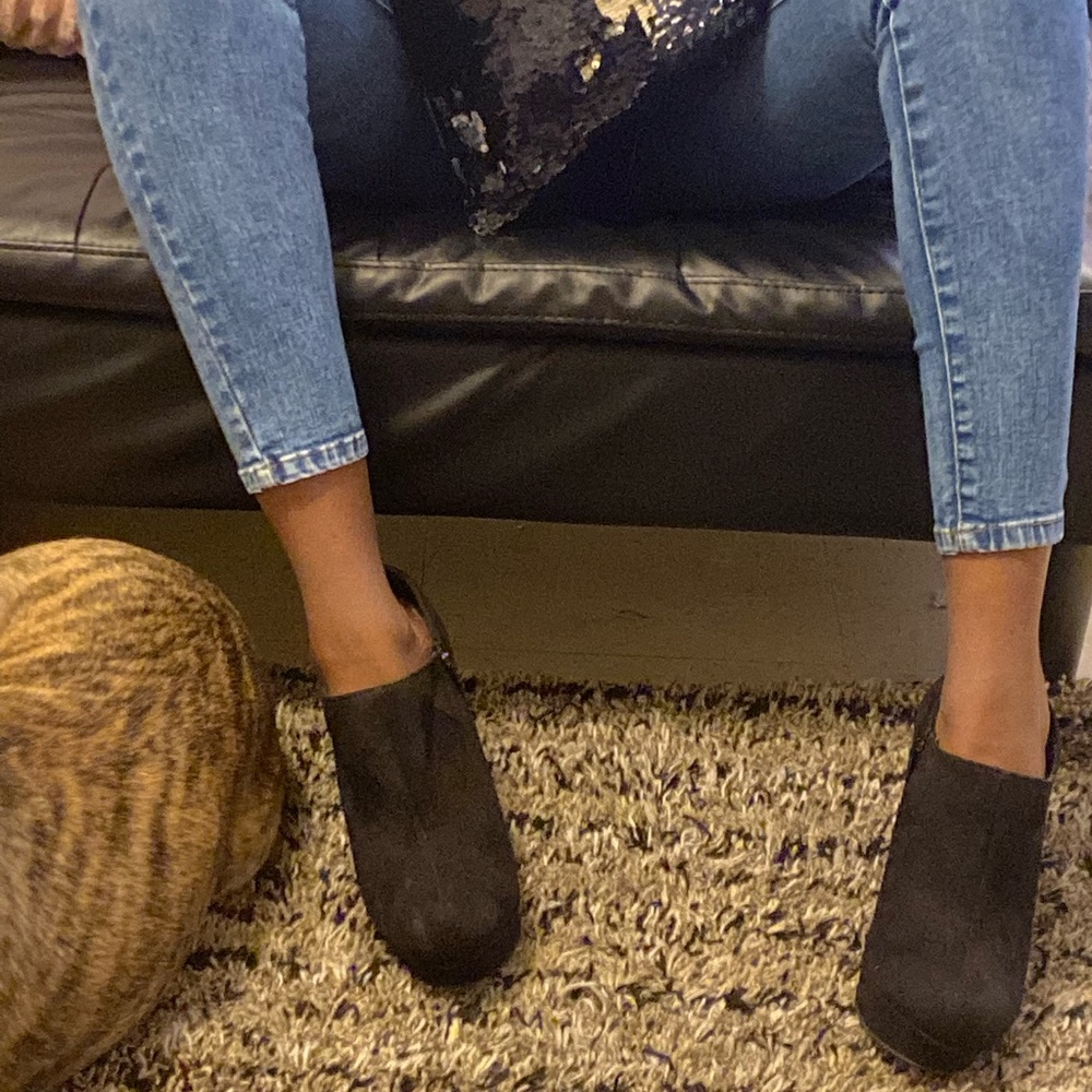 Black wedge heel ankle booties